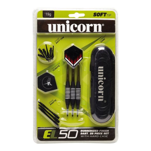 Unicorn EL50 17 gr. súlyú dartsnyíl szett gumírozott bevonatú fogórésszel