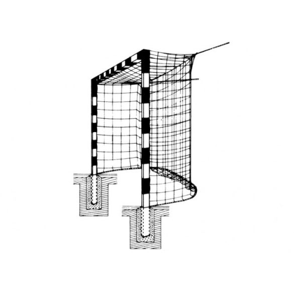 Rögzített kézilabda kapu hálótartó nélkül (csarnokfalra,labdafogóra rögzítendő háló)