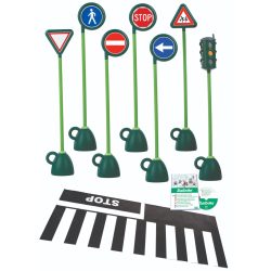 Közlekedési alap szett 6db tábla, jelzőlámpa, zebra szőnyeg, oktató DVD,
