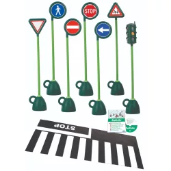 Közlekedési alap szett 6db tábla, jelzőlámpa, zebra szőnyeg, oktató DVD,