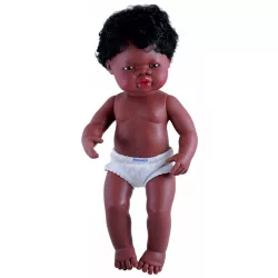 Afrikai fiú karakterű fiú hajasbaba (38 cm), Miniland