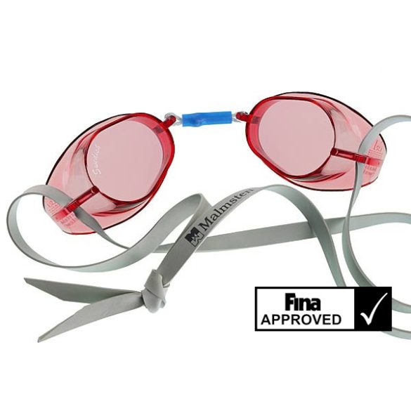 Svéd úszószemüveg sima piros áttetsző nem antifog- red, FINA jóváhagyott