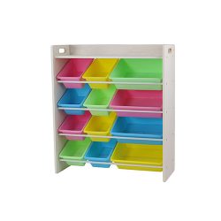   Játék tároló polc 12 db műanyag rekesszel, felső polccal