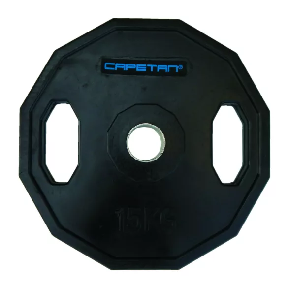 Capetan® Olympiai 15Kg gumival bevont tárcsasúly két fogantyúval, szögletes gurulásgátló
