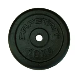 Capetan® 10Kg 31mm átm, Acél súlytárcsa fekete selyemfényű festék bevonattal,