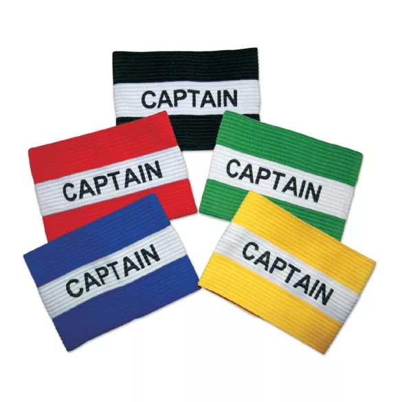 Csapatkapitány csíkos karszalag, piros, zöld , fekete, sárga Captain felirattal